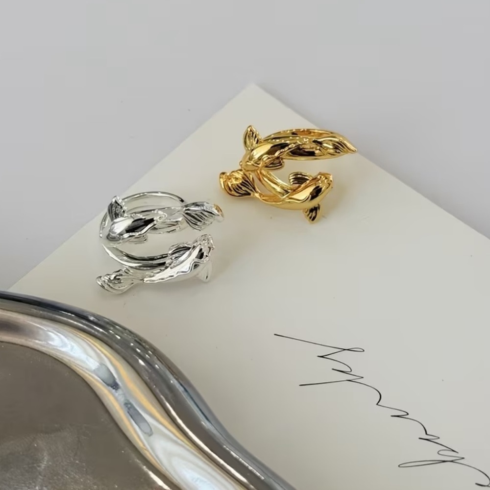 Unique Double Gold Koi Fish Ring. Adjustable Stylish open Ring 🐠 (A0-11) - Picture 8 of 9